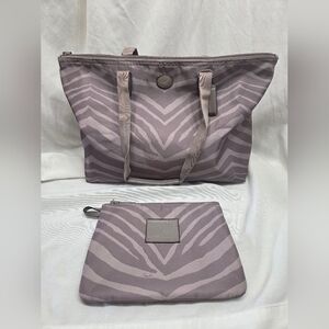 Coach Gateway Signature Nylon Stylish Gray Zebra Print Tote Bag